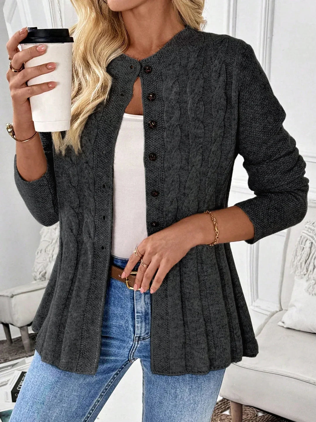 Zarela - Cardigan en maille ajourée haut de gamme