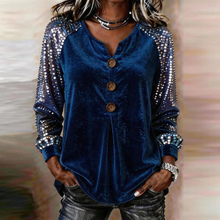 Cerina - Top en velours à manches ornées de sequins