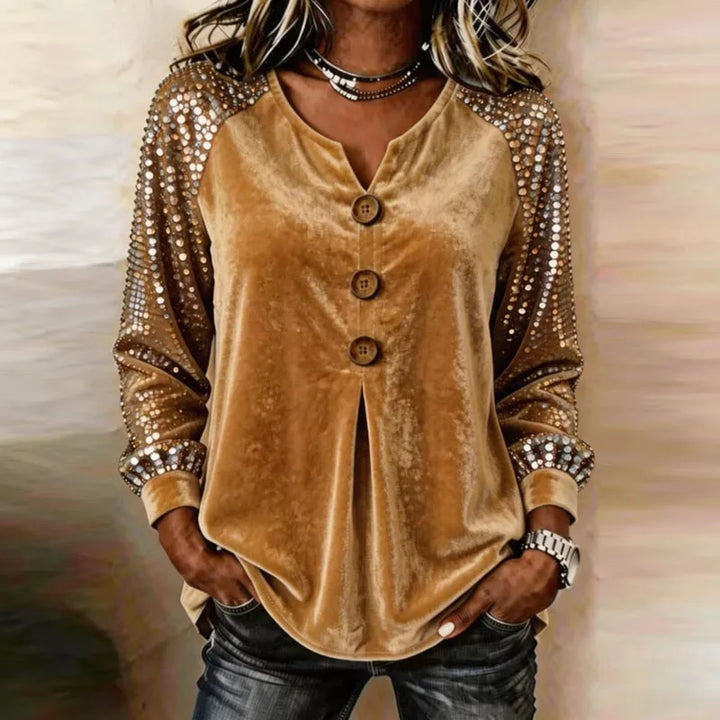 Cerina - Top en velours à manches ornées de sequins