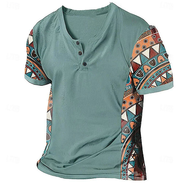 Zachary - T-shirt à col tunisien d'inspiration vintage à motifs tribaux