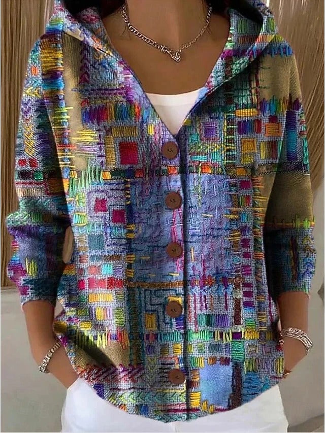 Thealyn - Veste en maille bicolore à capuche