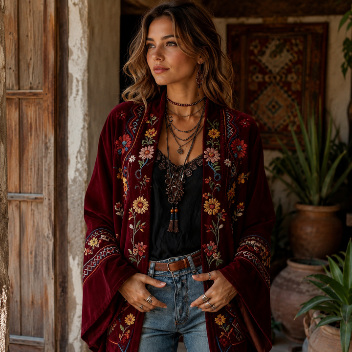 Eudocia - Gilet kimono brodé bohème