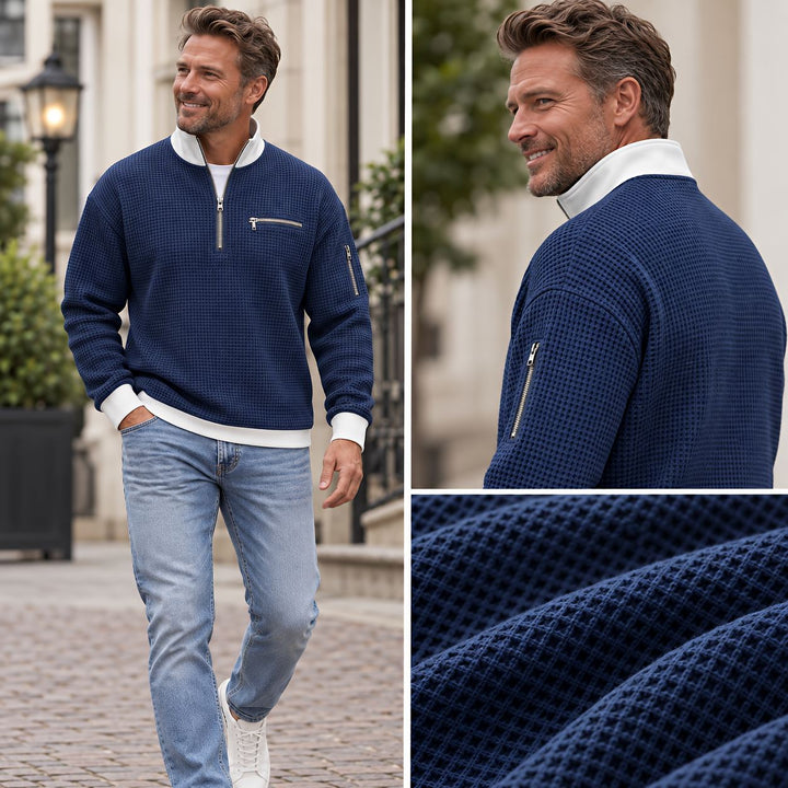 Brice - Pull 1/4 zip en maille gaufrée