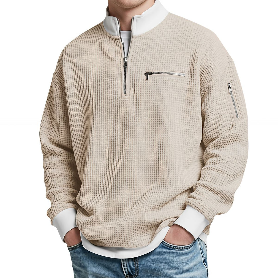 Brice - Pull à col zippé 1/4 en maille gaufrée