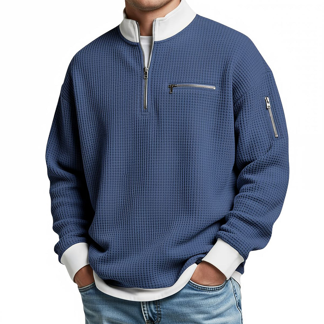 Brice - Pull à col zippé 1/4 en maille gaufrée
