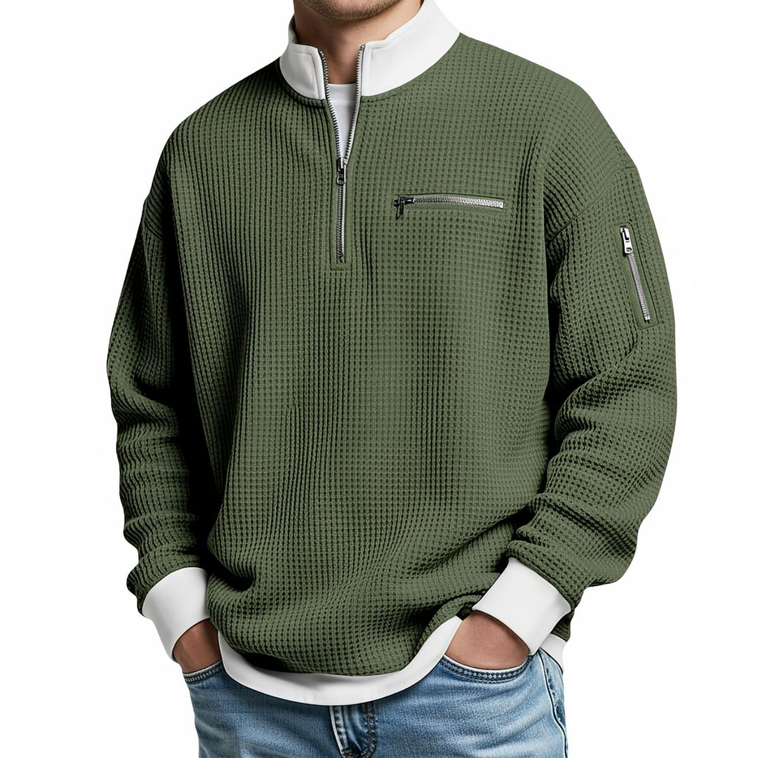 Brice - Pull à col zippé 1/4 en maille gaufrée