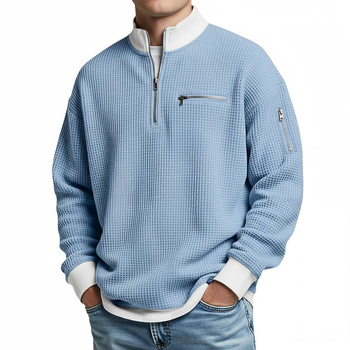 Brice - Pull à col zippé 1/4 en maille gaufrée