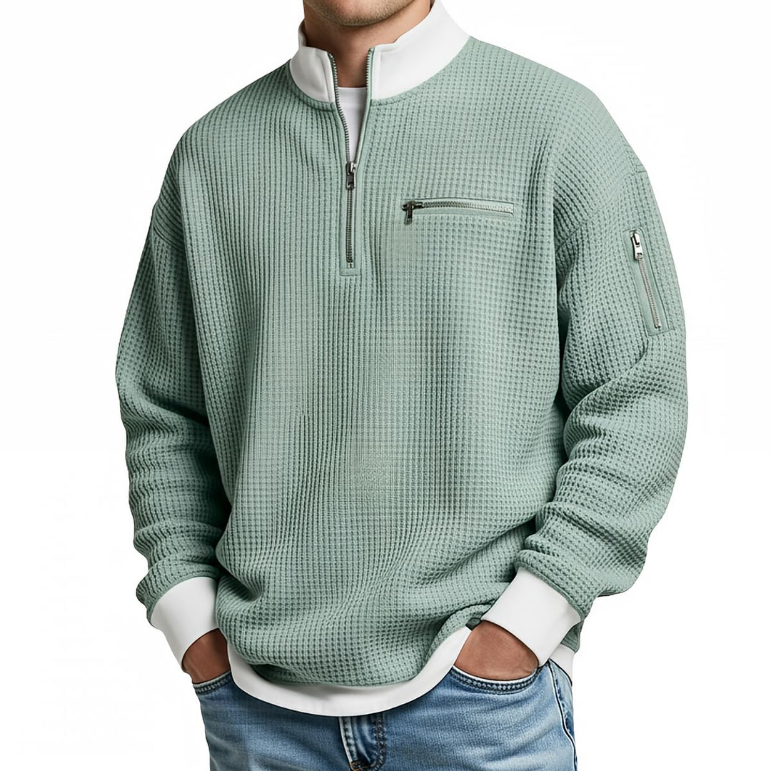 Brice - Pull 1/4 zip en maille gaufrée