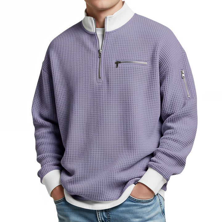 Brice - Pull à col zippé 1/4 en maille gaufrée