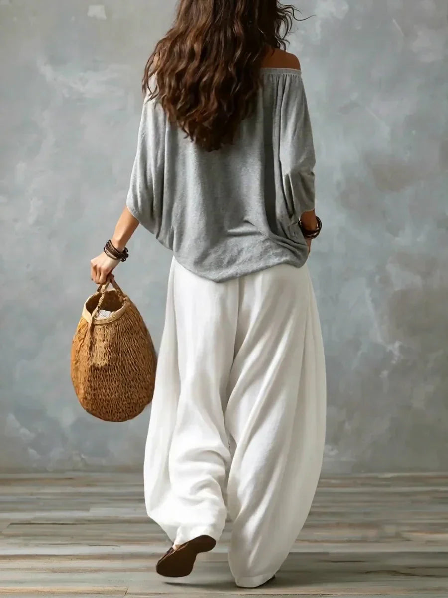 Ottavia - Ensemble avec top bardot bohème et pantalon sarouel