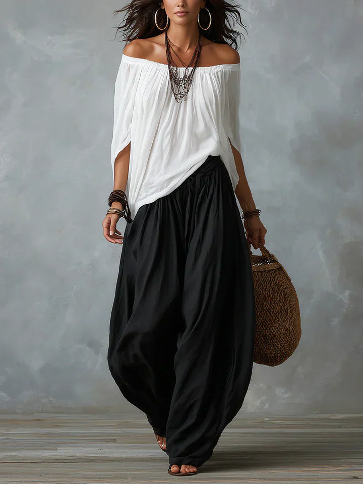 Ottavia - Ensemble avec top bardot bohème et pantalon sarouel