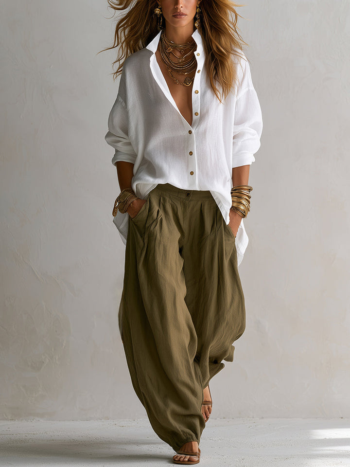 Coravelle - Ensemble chemise sculpturale et pantalon ballon