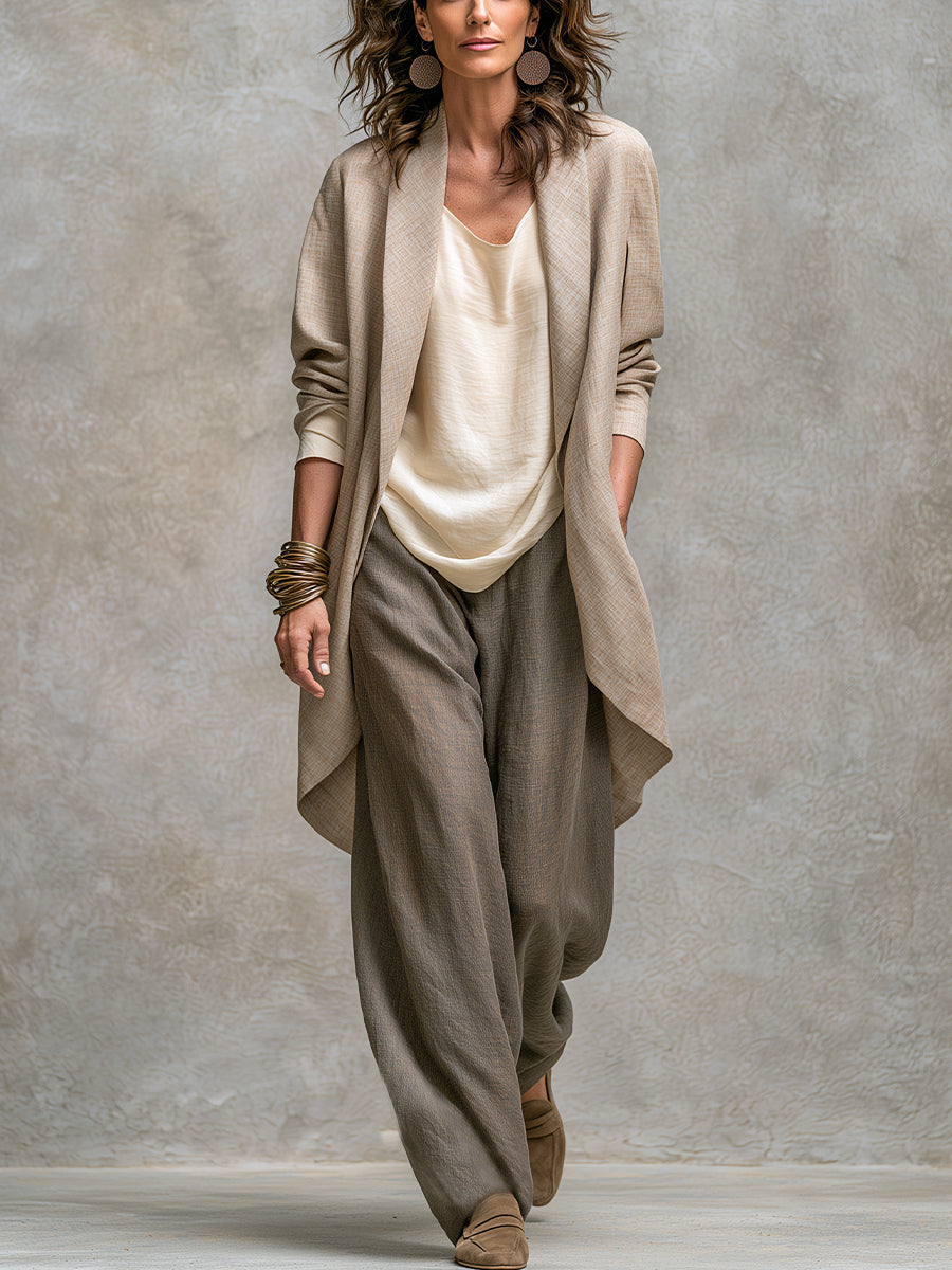 Isolenne - Ensemble tailleur trois pièces à pantalon large haut de gamme