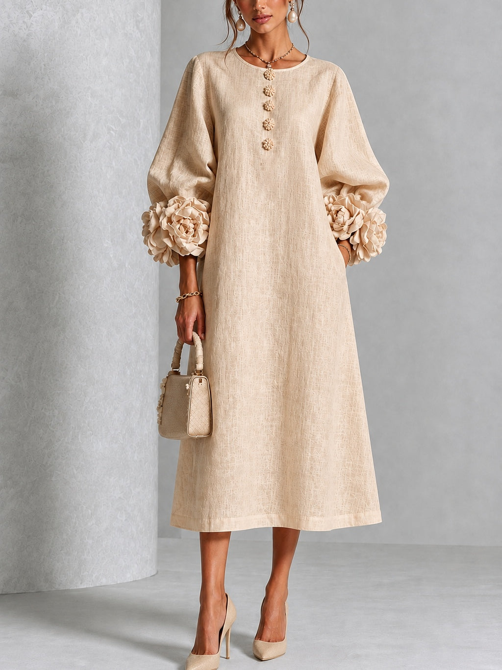Estelora - Robe midi sculpturale à motif floral
