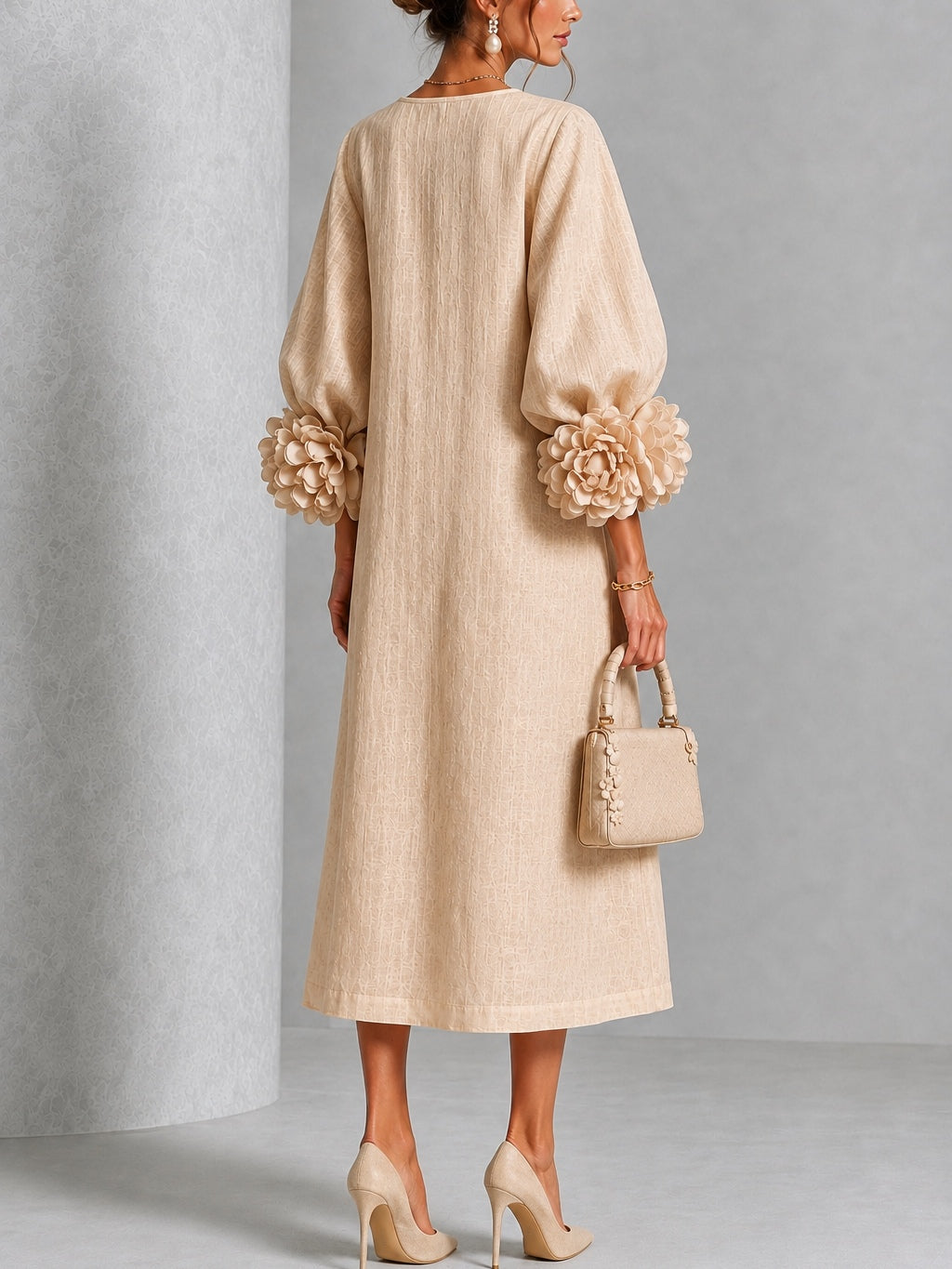 Estelora - Robe midi sculpturale à motif floral