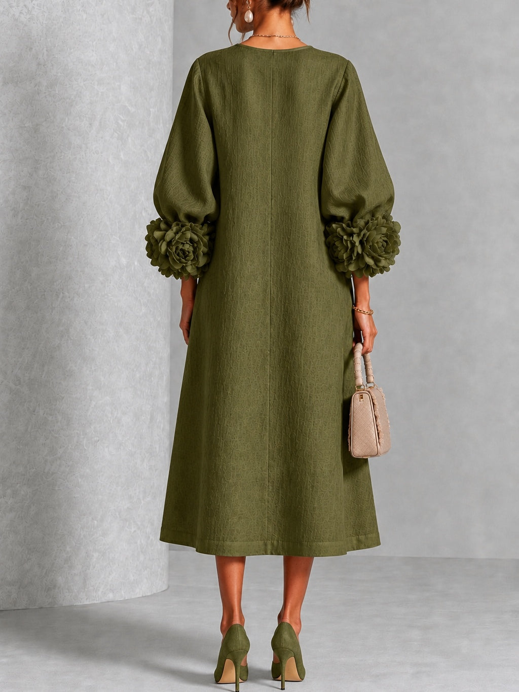 Estelora - Robe midi sculpturale à motif floral