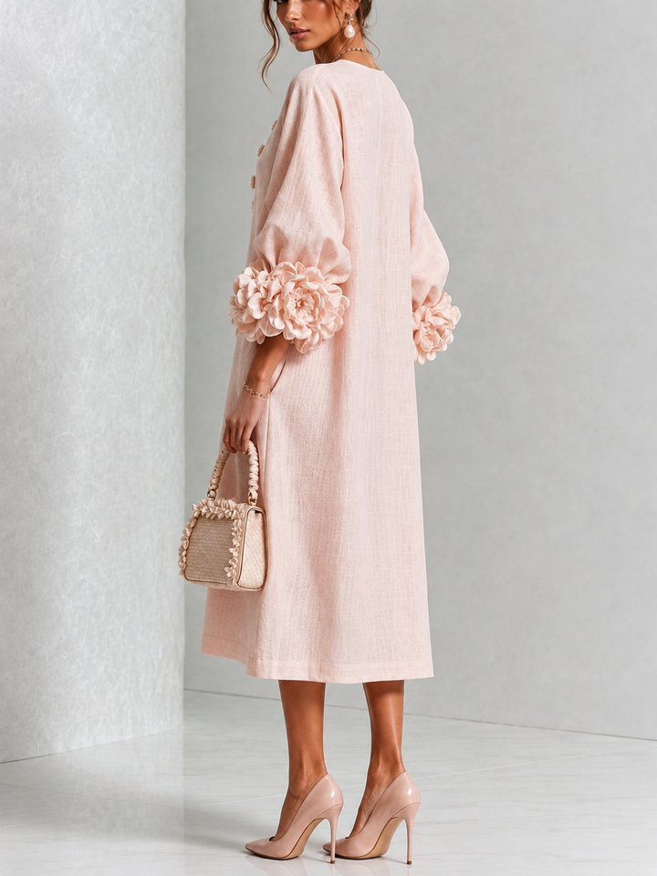 Estelora - Robe midi sculpturale à motif floral