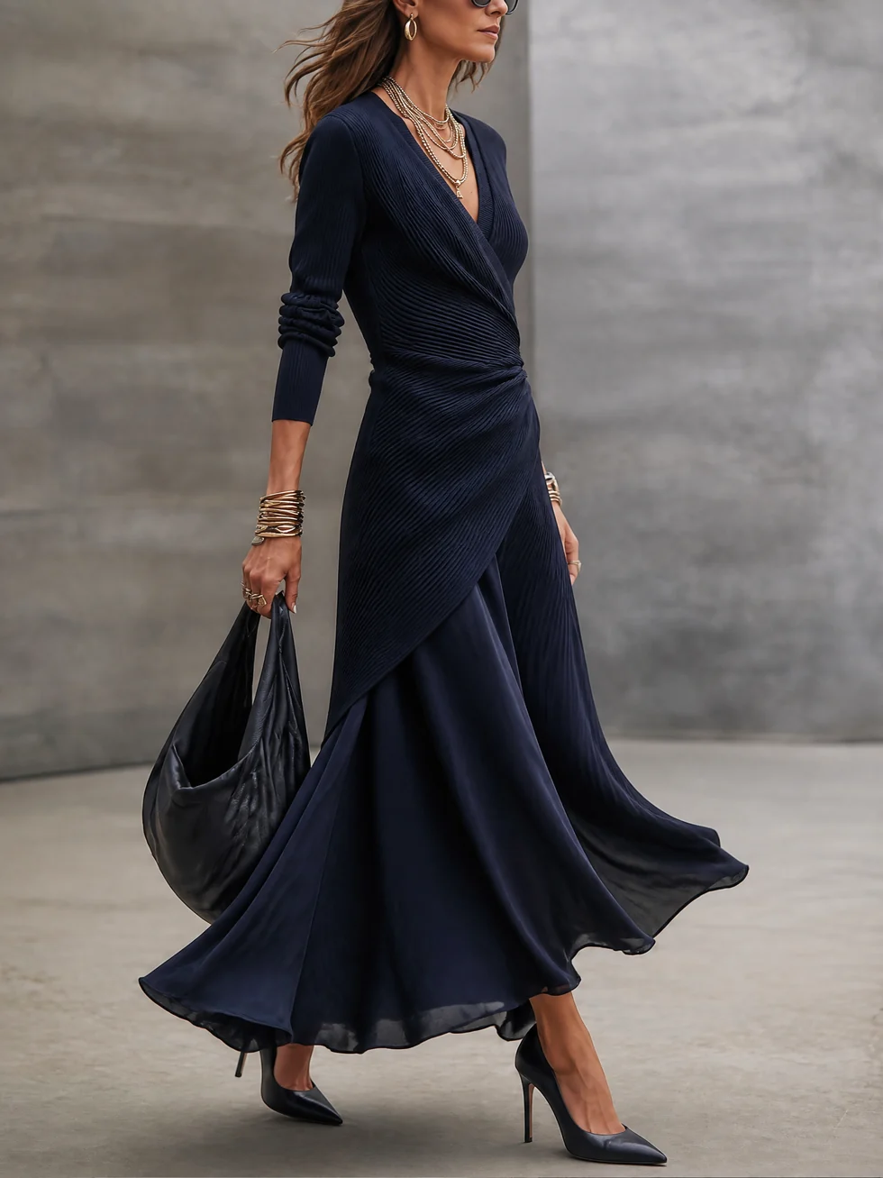 Etta - Robe longue drapée texturée