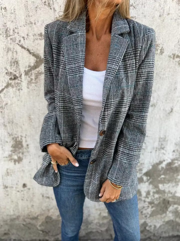 Eira - Blazer long à carreaux, coupe ajustée