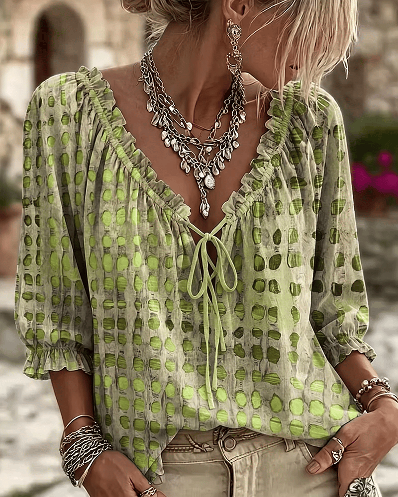 Bevelyn - Blouse à pois à laçage, au toucher doux