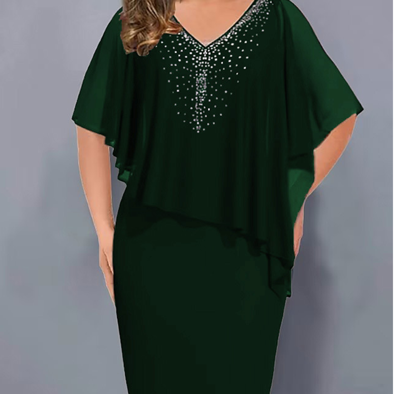 Lirienne - Robe midi à col V ornée de strass premium
