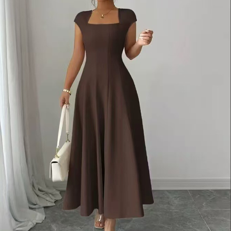 Ysolenne - Robe midi à encolure carrée, douce au toucher