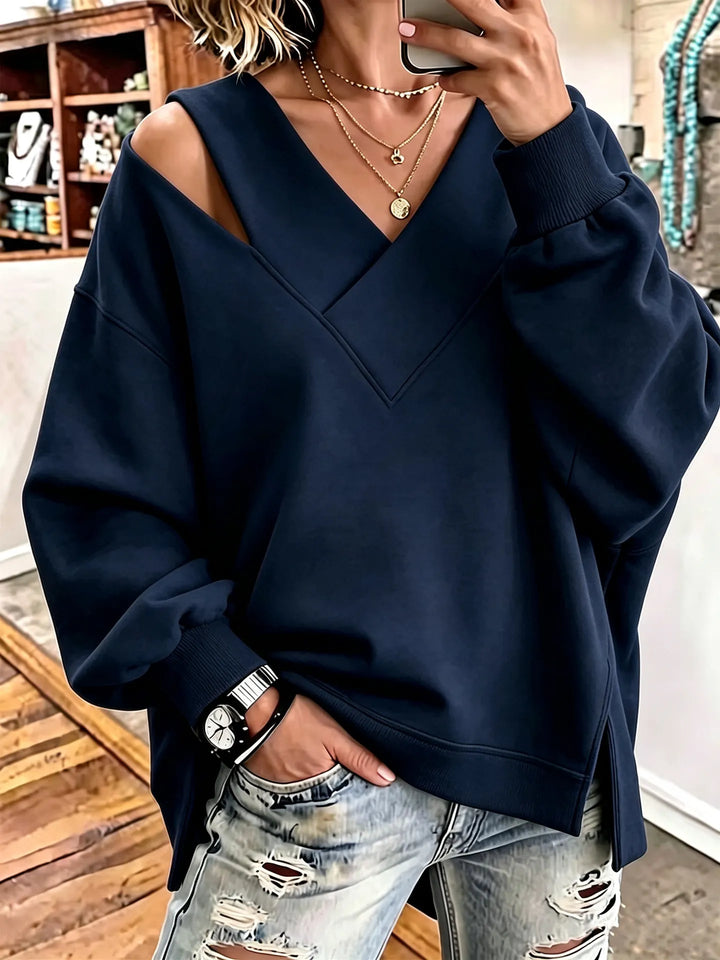 Aurelia - Sweat-shirt doux au toucher à encolure en V découpée