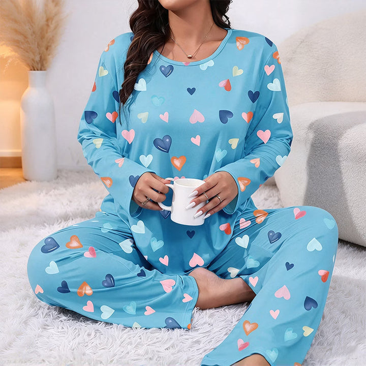 Bina - Ensemble de pyjama à motif cœur, manches longues, toucher doux