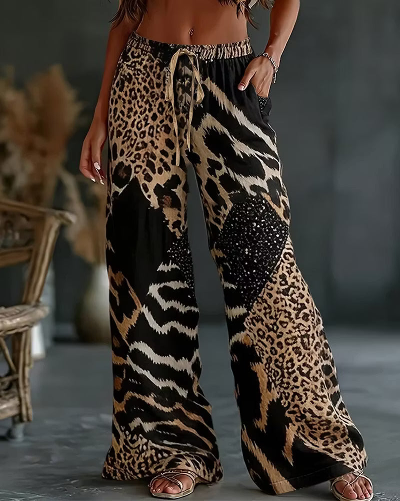 Elfrida - Pantalon large en patchwork léopard, doux au toucher