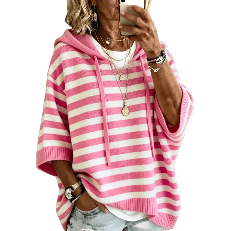 Leontine - Pull à capuche en maille à rayures