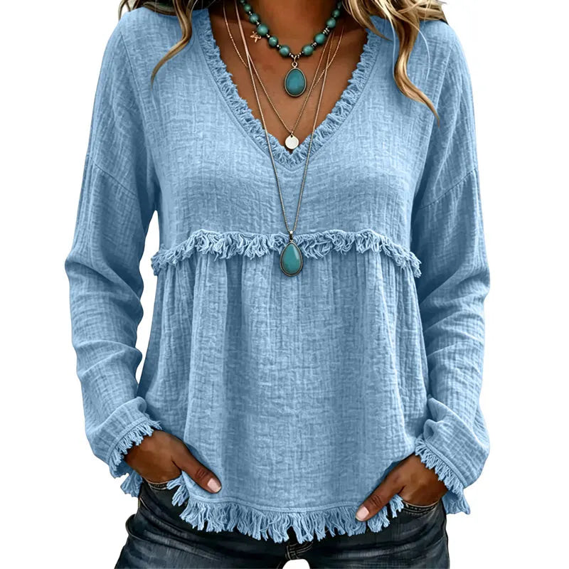 Ariselle - Blouse col V à franges