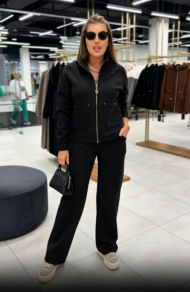 Floranique - Ensemble deux pièces au toucher doux : veste courte zippée et pantalon large