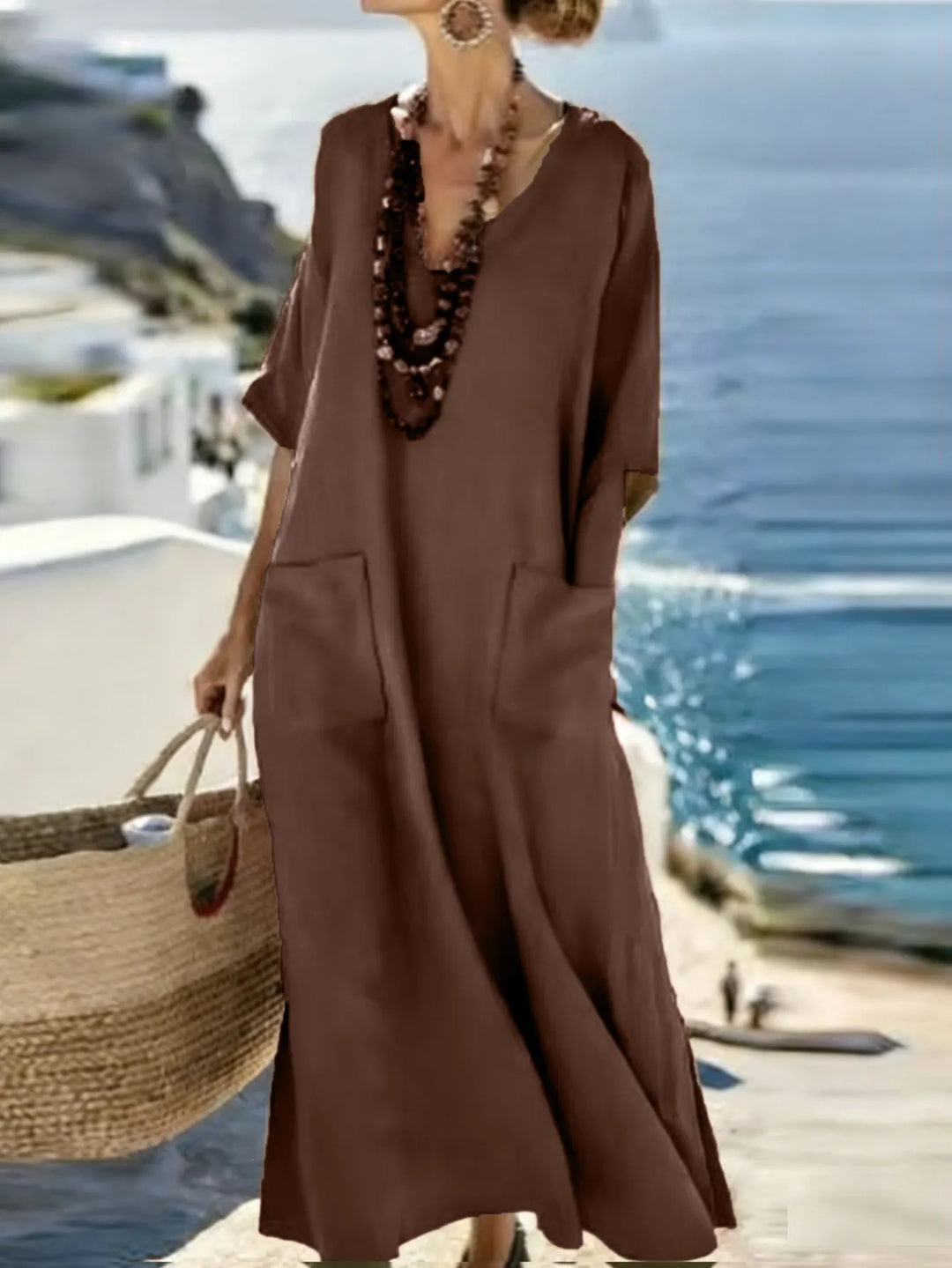 Serenelle - Robe longue imprimée à encolure en V au toucher doux