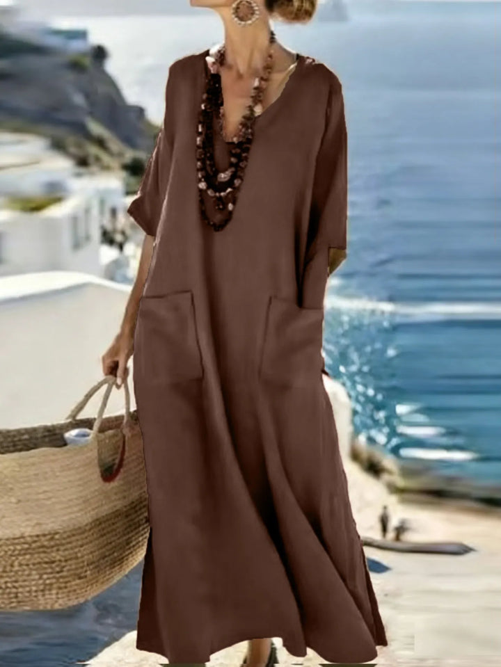 Serenelle - Robe longue imprimée à encolure en V au toucher doux