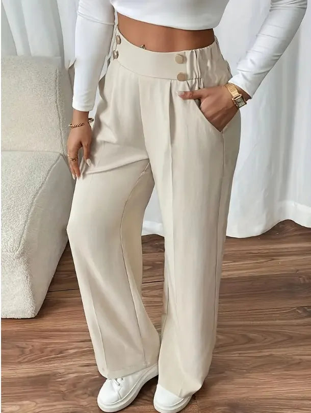 Ashlena - Pantalon large taille haute au toucher doux
