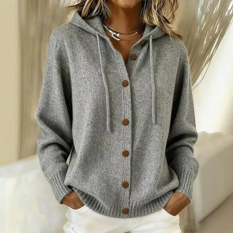 Emanora - Cardigan à capuche boutonné confortable