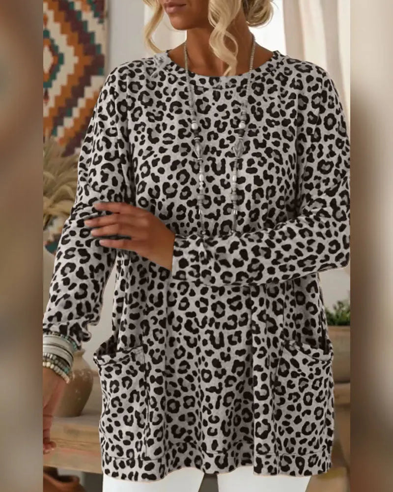 Calivelle - Top à manches longues imprimé léopard au toucher doux