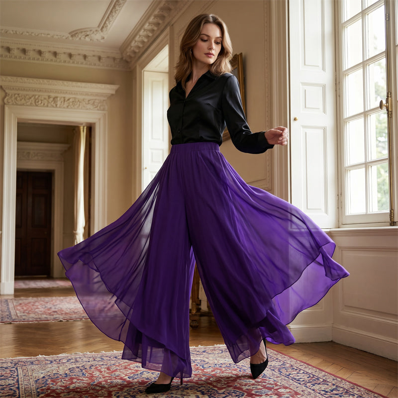 Hope - Pantalon large avec Superposition en Chiffon