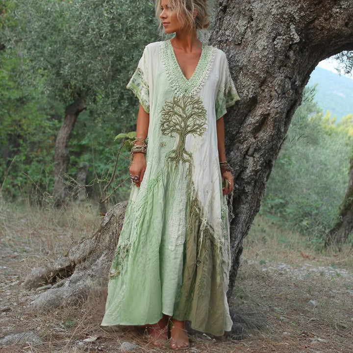 Carivienne - Robe longue à motif arbre vintage