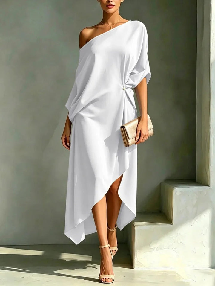 Andrea - Robe midi asymétrique drapée à une épaule