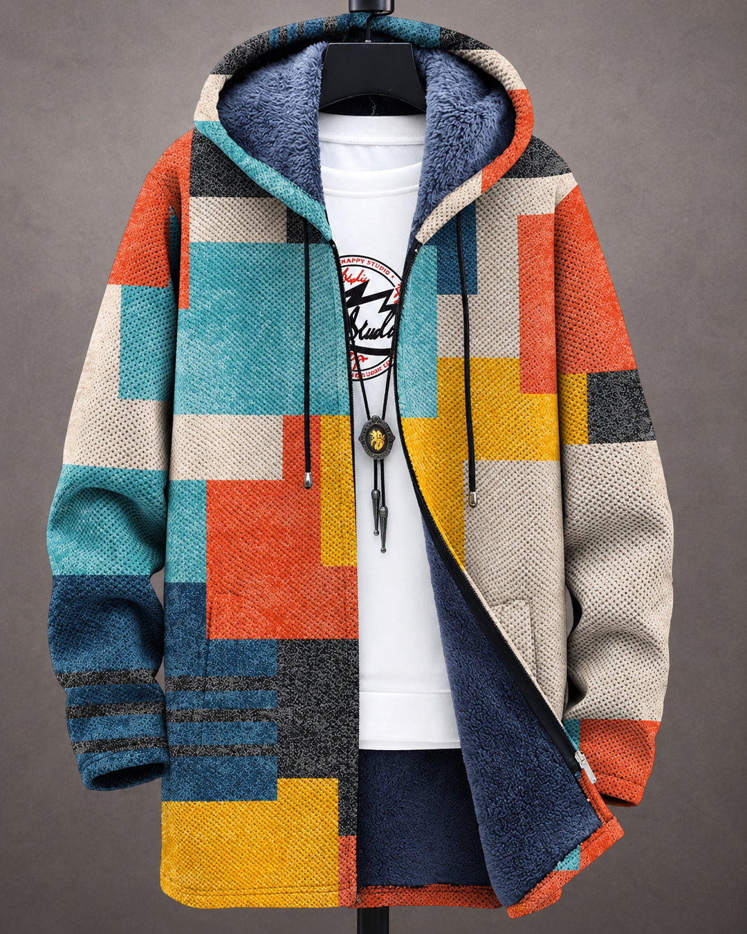 Betha - Veste à capuche douillette à motifs géométriques