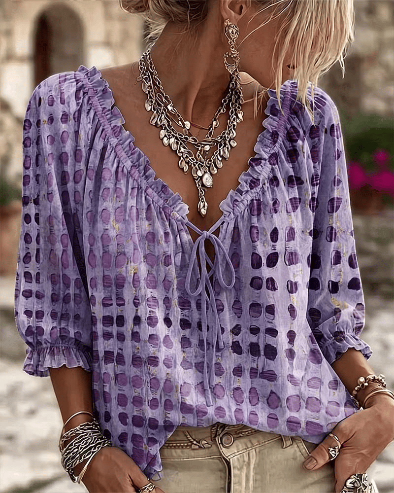 Bevelyn - Blouse à pois à laçage, au toucher doux