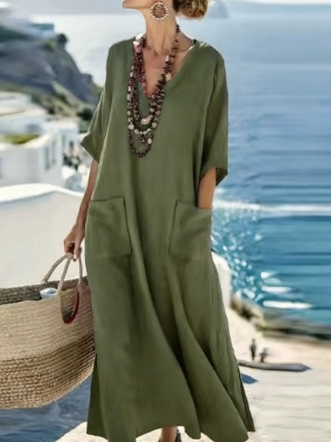 Serenelle - Robe longue imprimée à encolure en V au toucher doux
