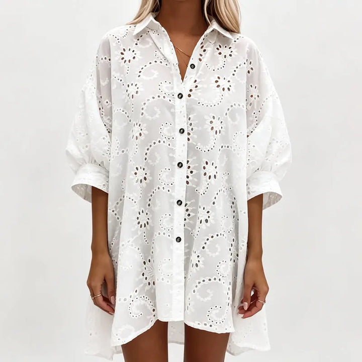 Amarielle - Robe brodée boutonnée et aérée