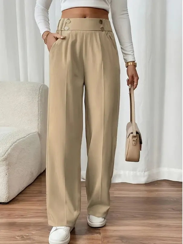 Ashlena - Pantalon large taille haute au toucher doux