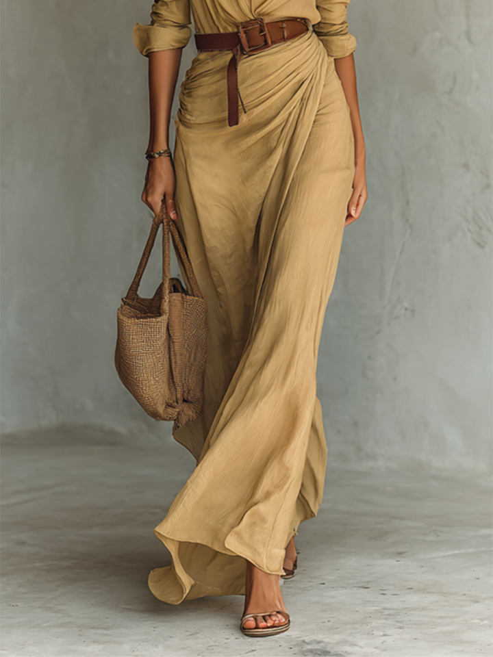 Calantha - Robe-chemise maxi ceinturée au toucher doux