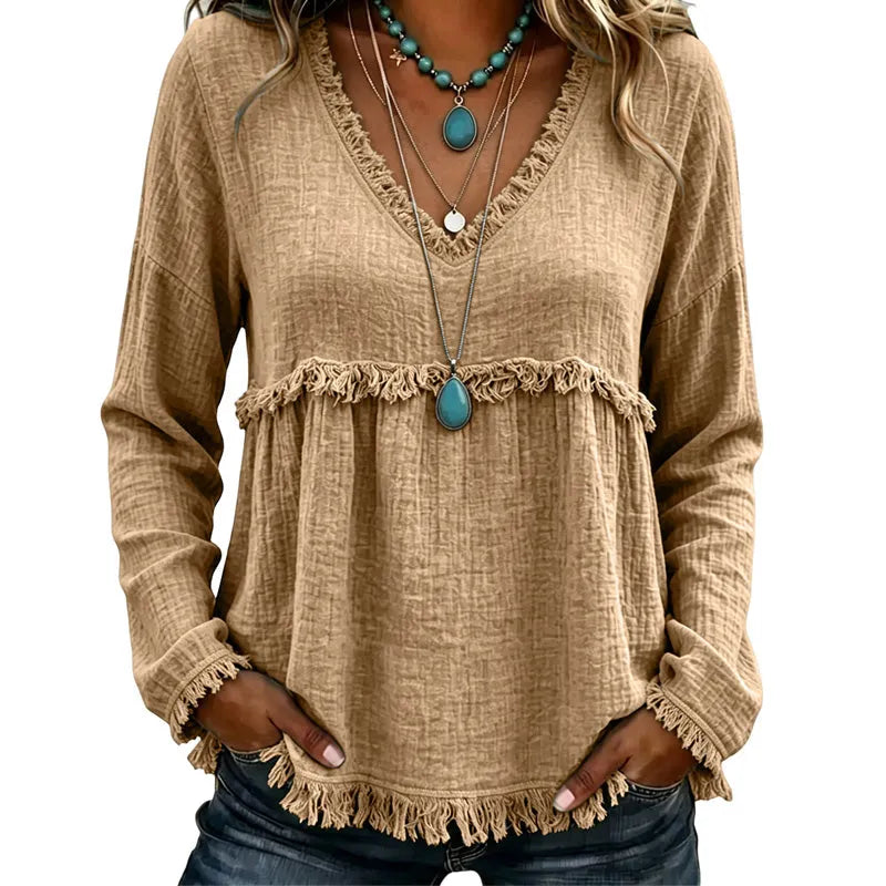 Ariselle - Blouse col V à franges