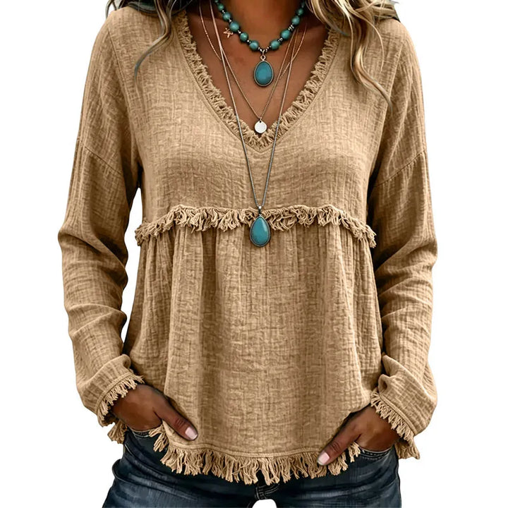 Ariselle - Blouse col V à franges