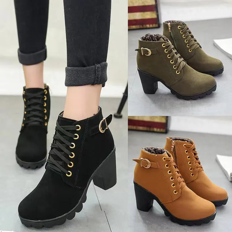 Mara - Bottes à talon bloc doublées en peluche