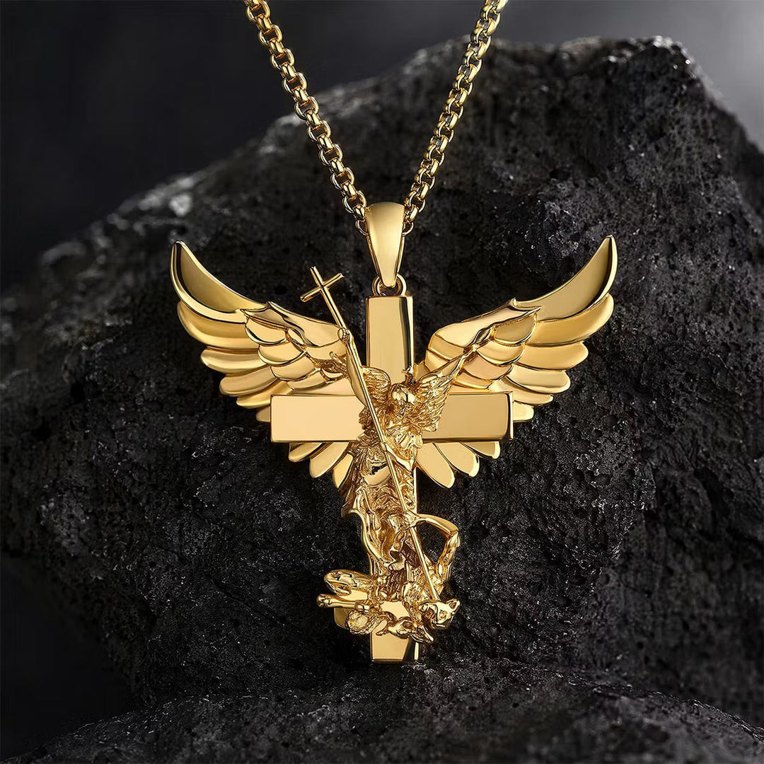 Klaus - Collier pendentif croix ange ailé